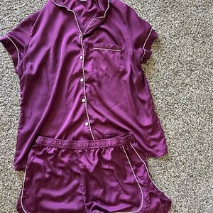 Seline Lounge Burgundy Satin Pajama Set